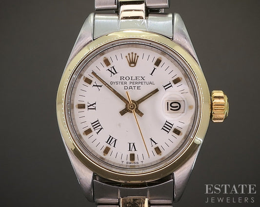 1971 Rolex Oyster Perpetual Date 6919 Two Tone Roman 24mm Ladies Watch p21886