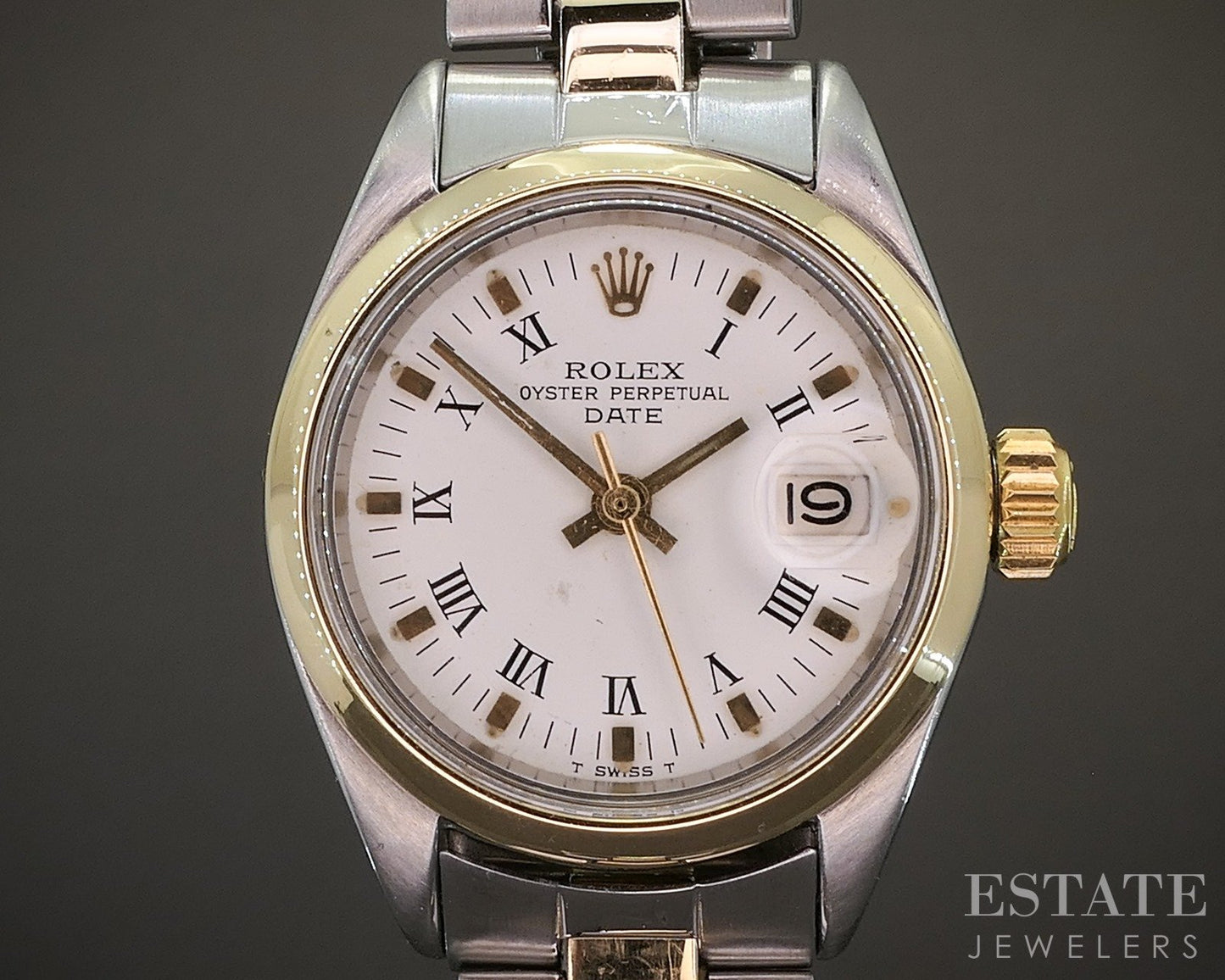 1971 Rolex Oyster Perpetual Date 6919 Two Tone Roman 24mm Ladies Watch p21886