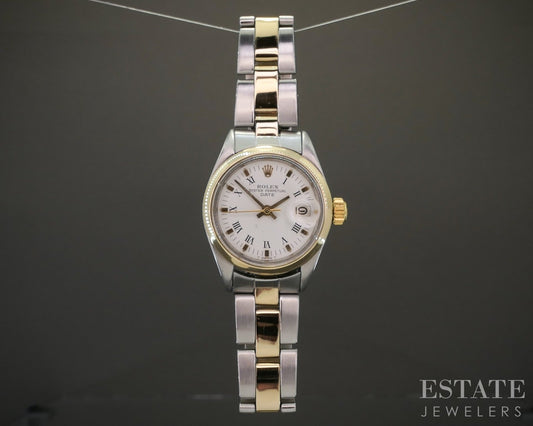 1971 Rolex Oyster Perpetual Date 6919 Two Tone Roman 24mm Ladies Watch p21886