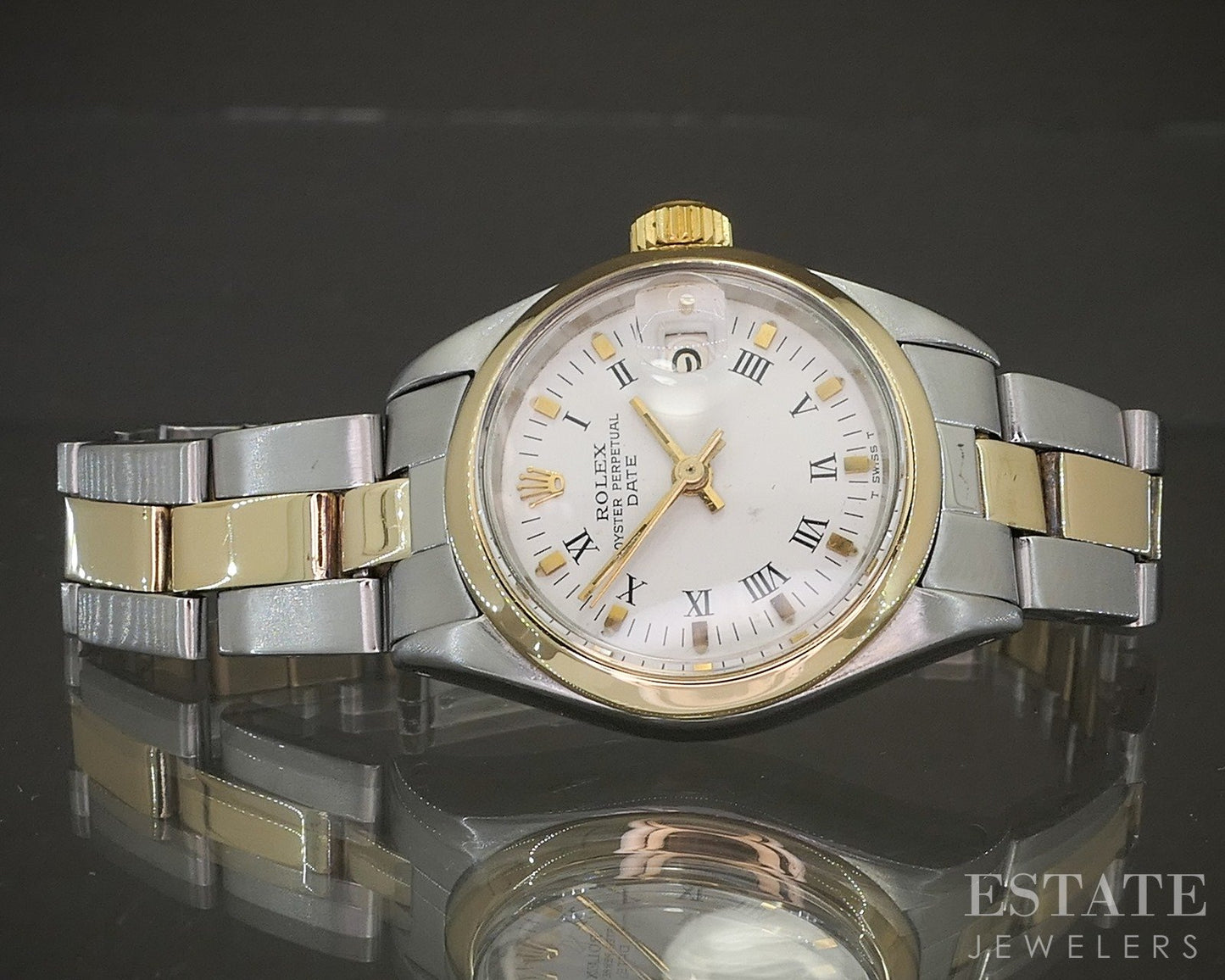 1971 Rolex Oyster Perpetual Date 6919 Two Tone Roman 24mm Ladies Watch p21886