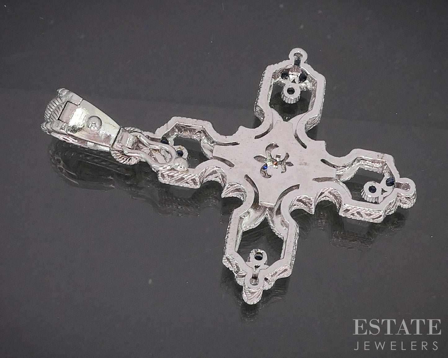 Sterling Silver Judith Ripka Blue Sapphire & CZ Maltese Cross Pendant 9g p22811