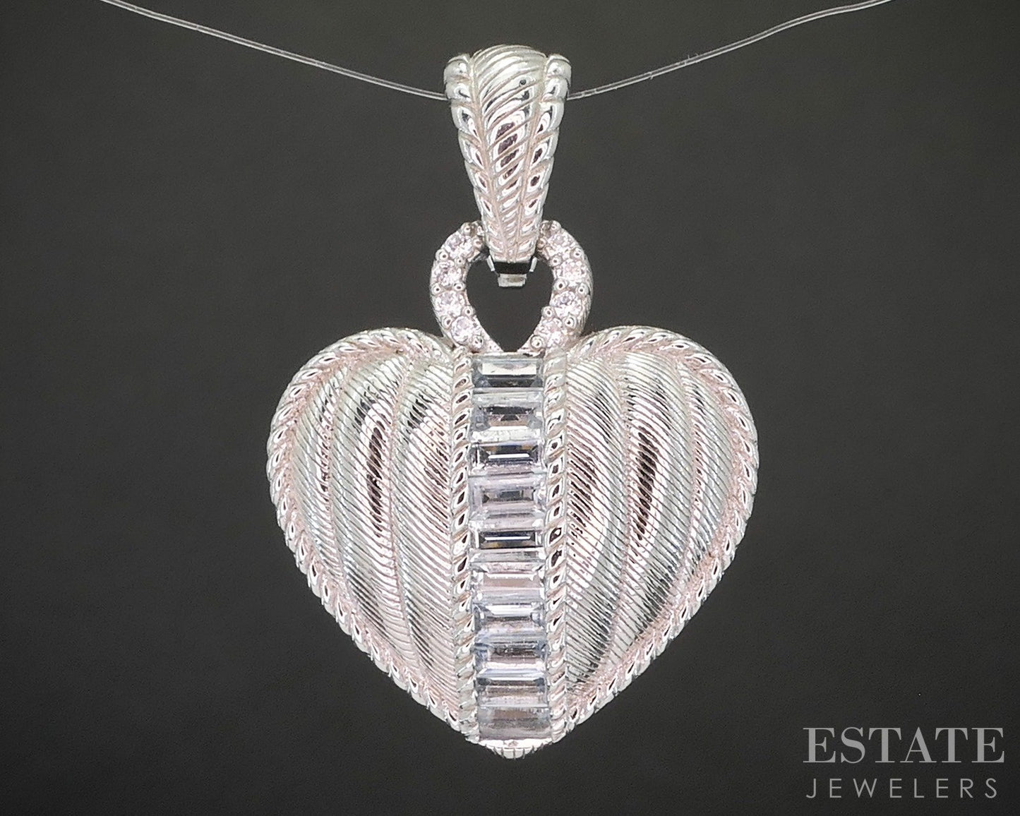 Sterling Silver Judith Ripka Aquamarine & CZ Heart Pendant 12.6g p22812