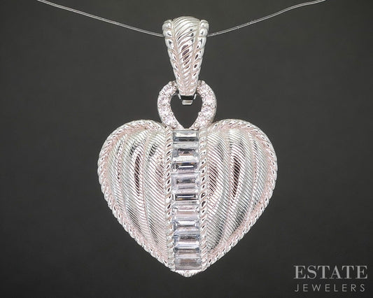 Sterling Silver Judith Ripka Aquamarine & CZ Heart Pendant 12.6g p22812