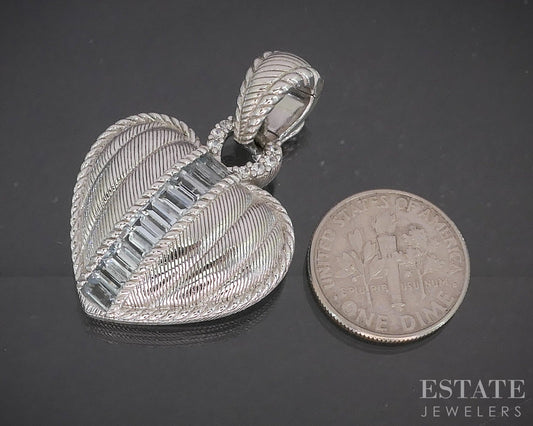 Sterling Silver Judith Ripka Aquamarine & CZ Heart Pendant 12.6g p22812