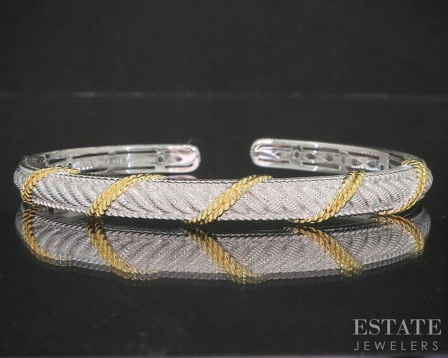 Sterling Judith Ripka Twisted Cable Hinged Cuff Bracelet 28g p22817