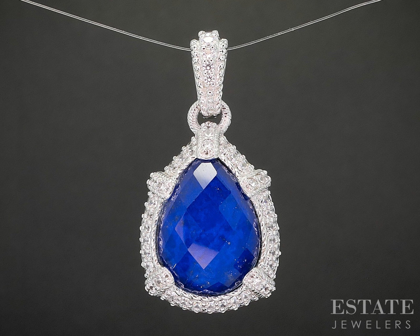 Sterling Judith Ripka Natural Lapis Doublet CZ Ladies Pendant 11.6g p22820