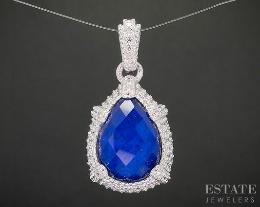 Sterling Judith Ripka Natural Lapis Doublet CZ Ladies Pendant 11.6g p22820