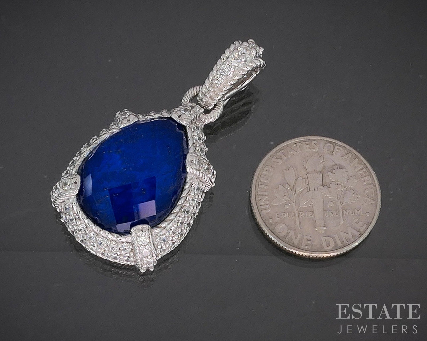 Sterling Judith Ripka Natural Lapis Doublet CZ Ladies Pendant 11.6g p22820