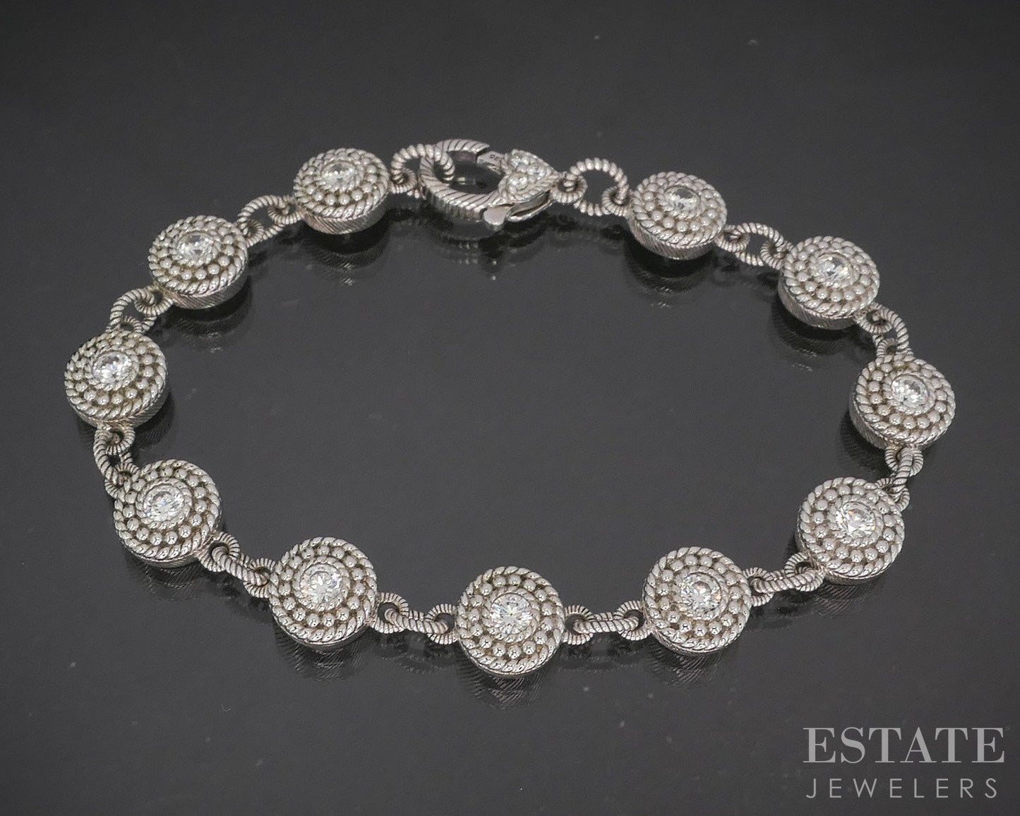 Sterling Silver Judith Ripka CZ Button Ladies Tennis Bracelet 23g 7.5"L p22821