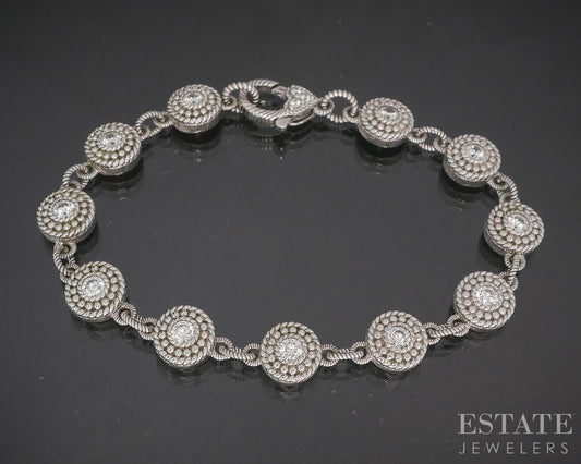 Sterling Silver Judith Ripka CZ Button Ladies Tennis Bracelet 23g 7.5"L p22821
