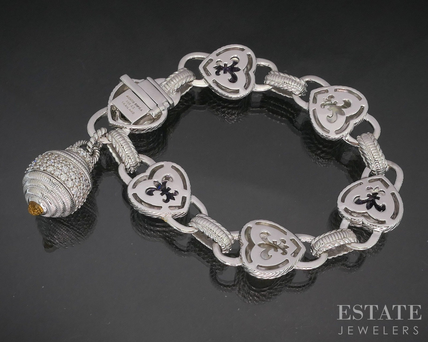 Sterling Silver Judith Ripka Multi Gem CZ Heart Tennis Bracelet 52g 7.5"L p22823