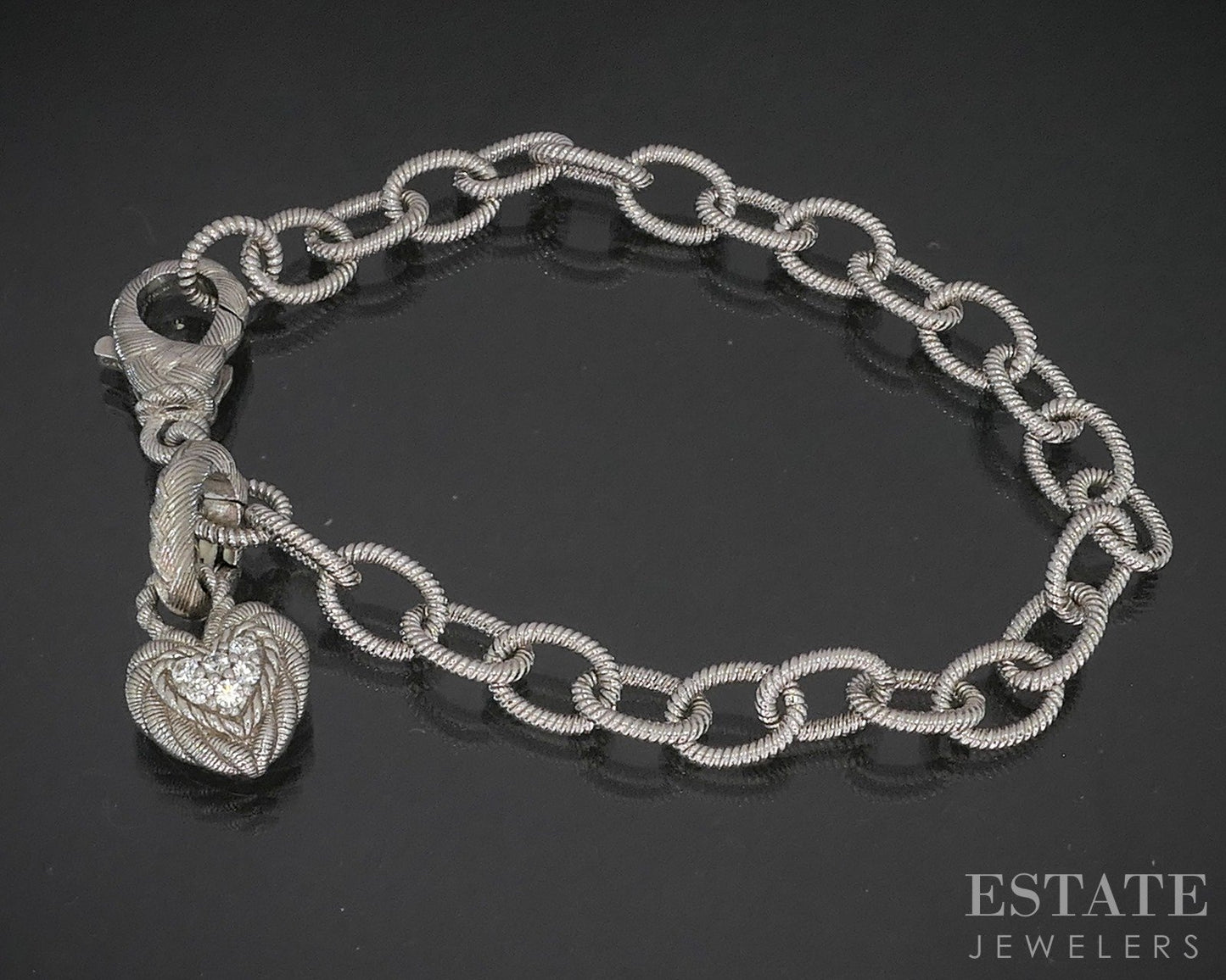Sterling Silver Judith Ripka Heart Charm CZ Ladies Bracelet 17g 7.5"L p22824