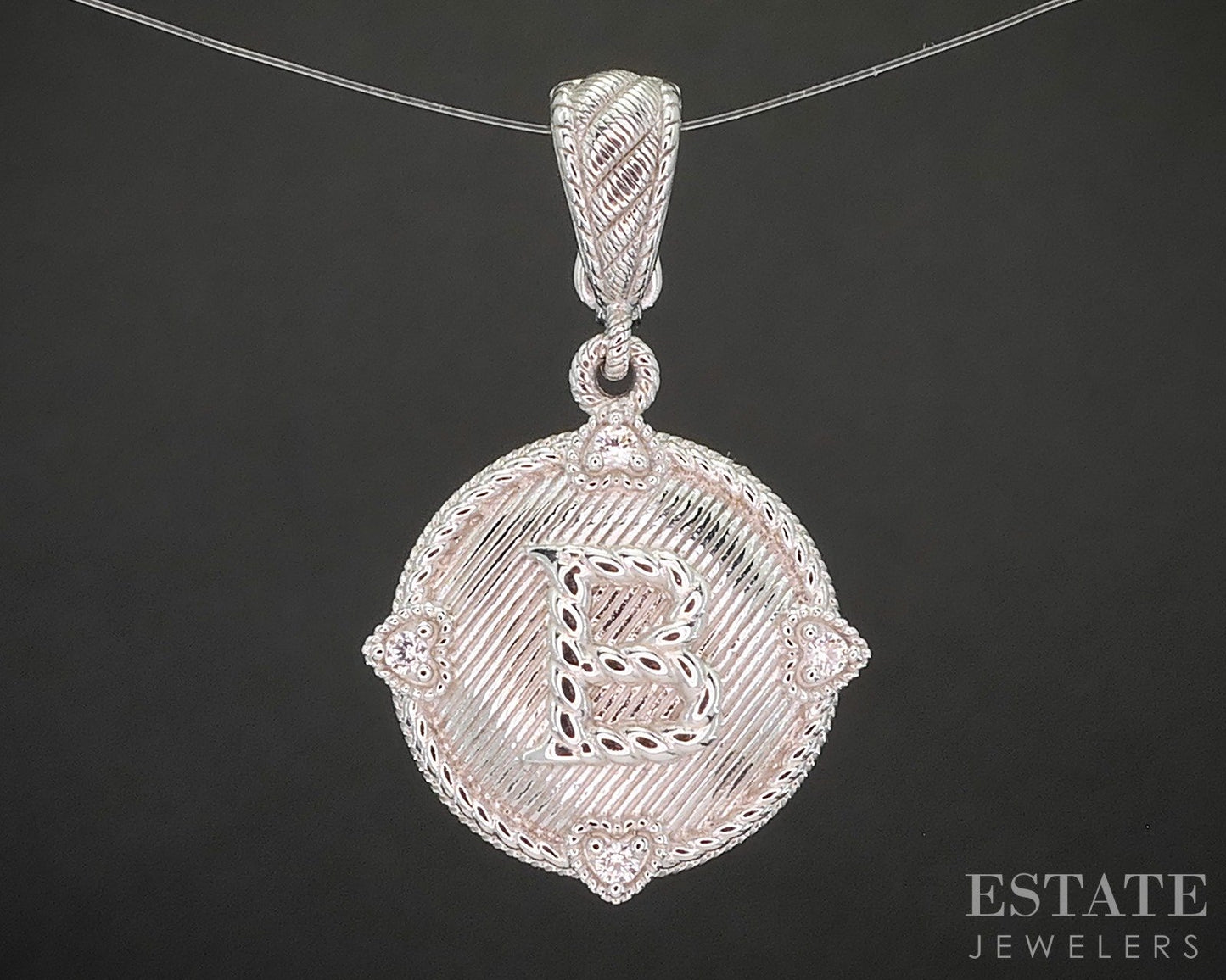 Sterling Silver Judith Ripka CZ Letter B Ladies Pendant 6.4g p22825