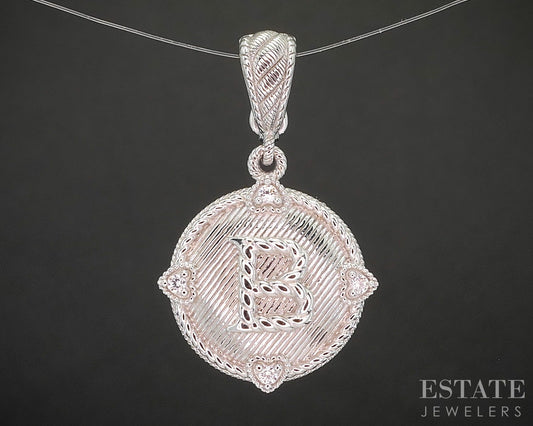 Sterling Silver Judith Ripka CZ Letter B Ladies Pendant 6.4g p22825