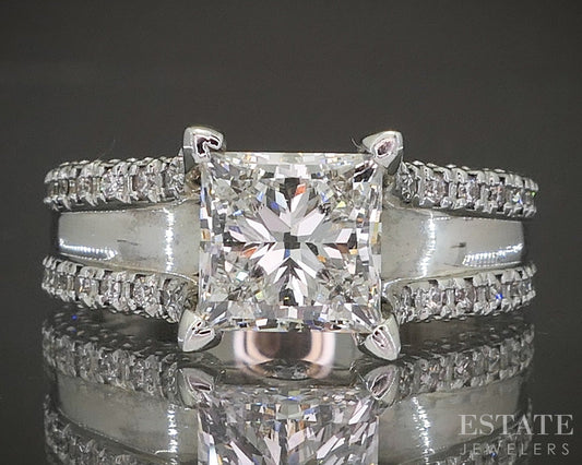 14k White Gold CGL Princess Lab Created 3.06ctw Diamond Engagement Ring p17792