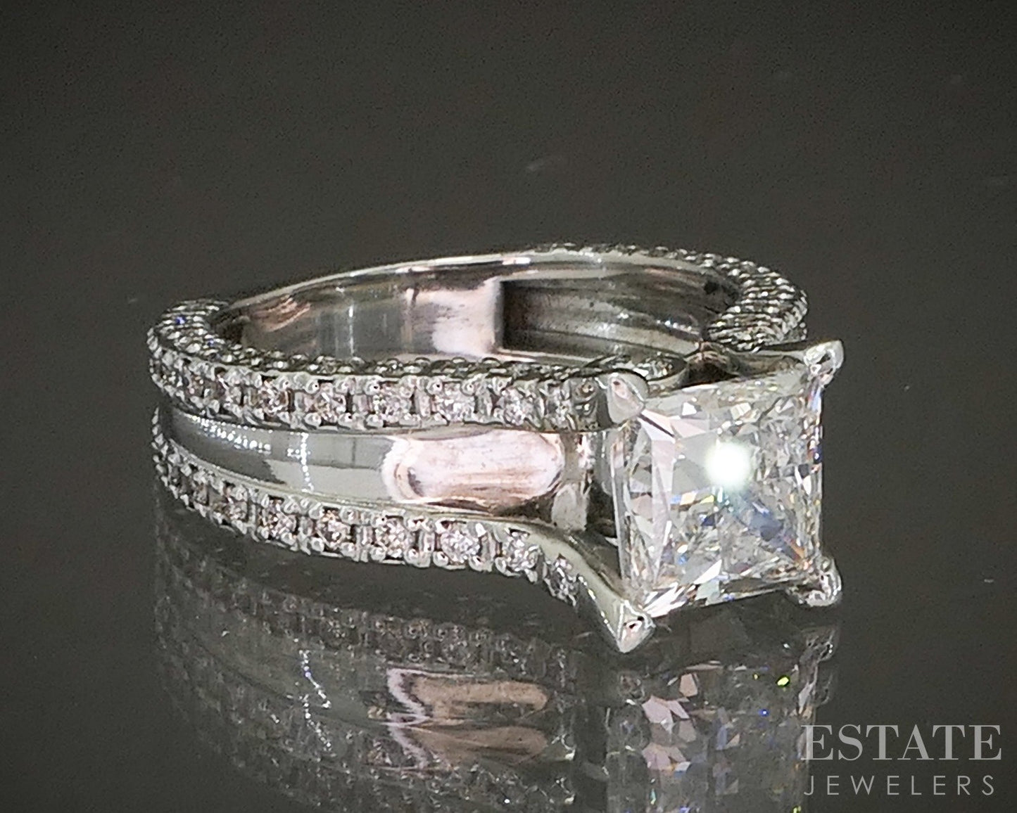 14k White Gold CGL Princess Lab Created 3.06ctw Diamond Engagement Ring p17792
