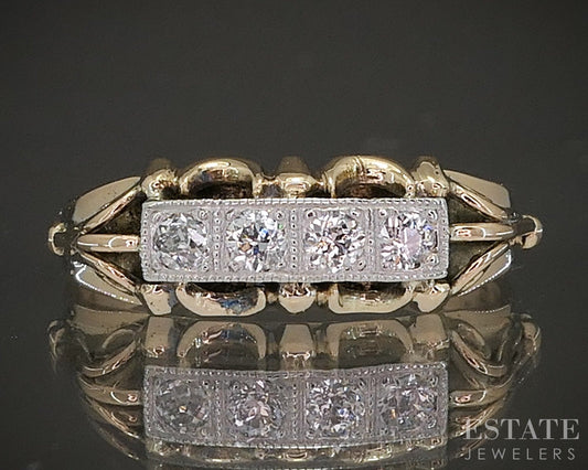 Antique 10k Yellow Gold OEC Natural .32ctw Diamond Ladies Band 2.7g p17819