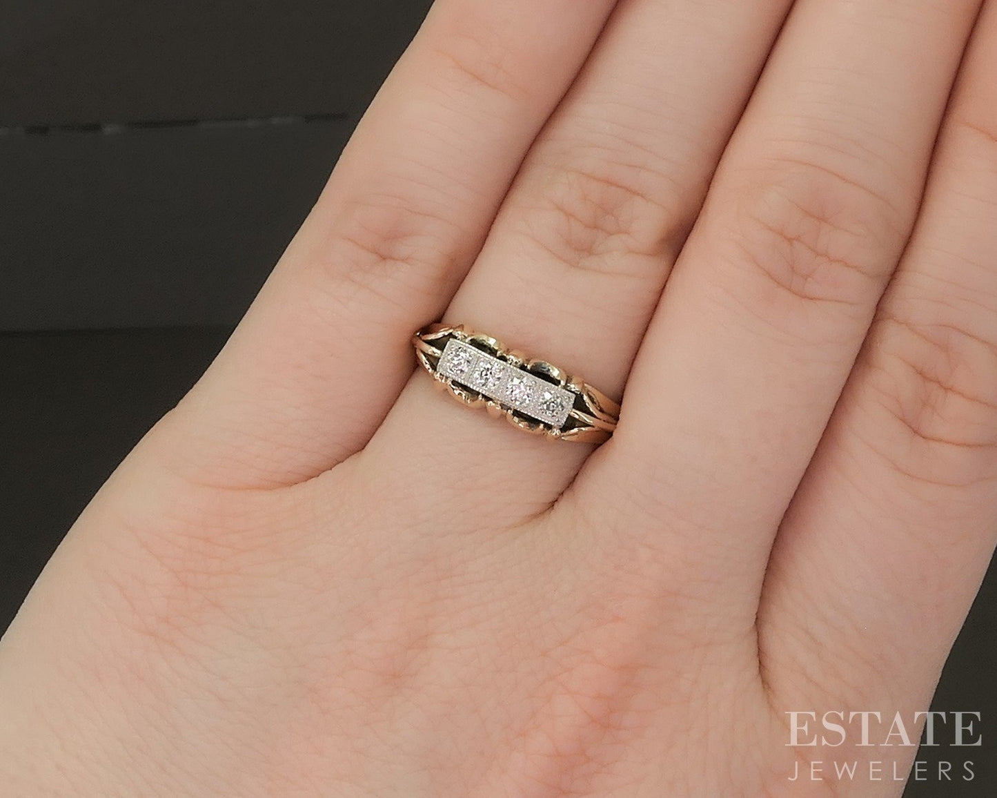 Antique 10k Yellow Gold OEC Natural .32ctw Diamond Ladies Band 2.7g p17819