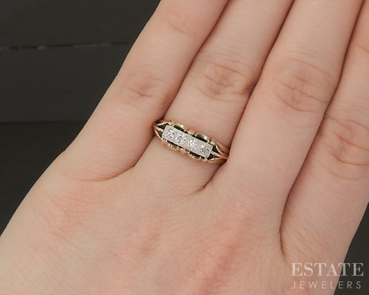 Antique 10k Yellow Gold OEC Natural .32ctw Diamond Ladies Band 2.7g p17819