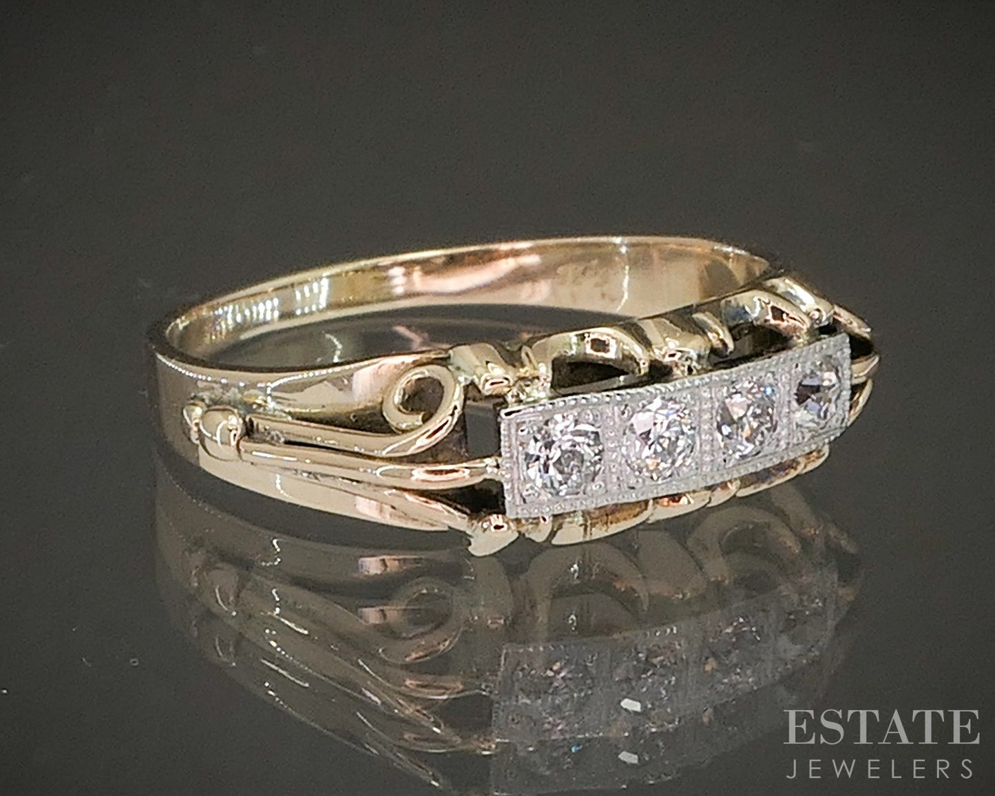 Antique 10k Yellow Gold OEC Natural .32ctw Diamond Ladies Band 2.7g p17819