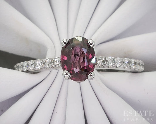 14k White Gold Oval Natural .97ct Red Spinel & Diamond Ladies Ring 2.4g p17167