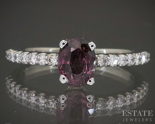 14k White Gold Oval Natural .97ct Red Spinel & Diamond Ladies Ring 2.4g p17167