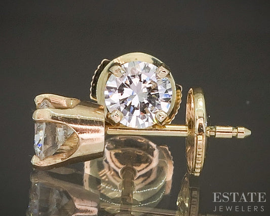14k Yellow Gold Round Natural .64ctw Diamond Stud Earrings p19380