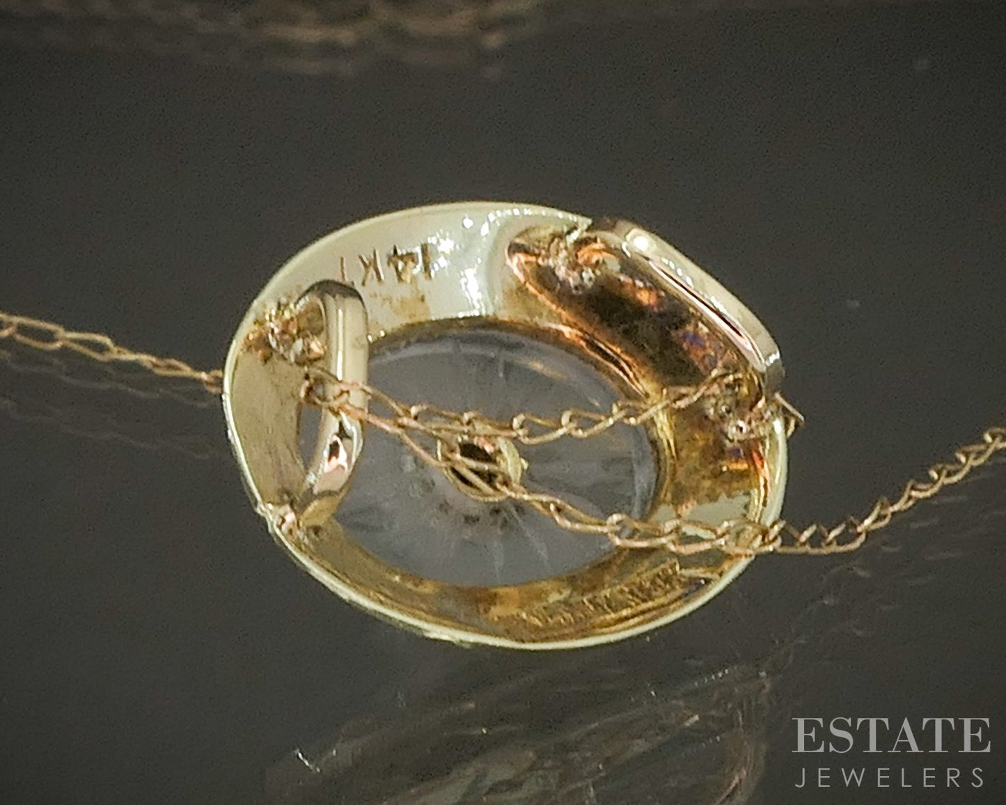Antique 14k Yellow Gold Rock Crystal Quartz Diamond Ladies Necklace 1.7g p18640