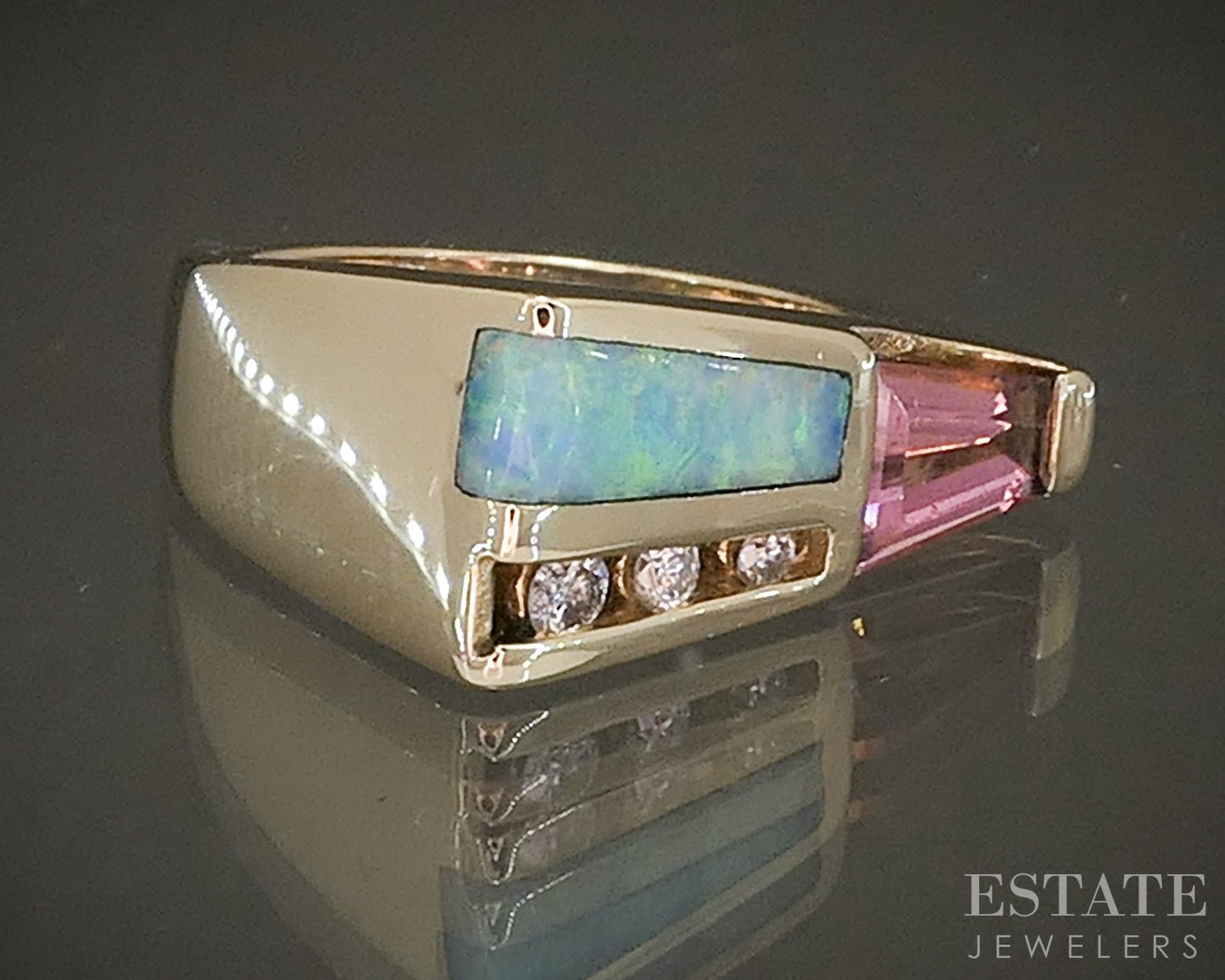 14k Yellow Gold Kabana Natural Pink Tourmaline Opal & Diamond Ring 6.1g p21499