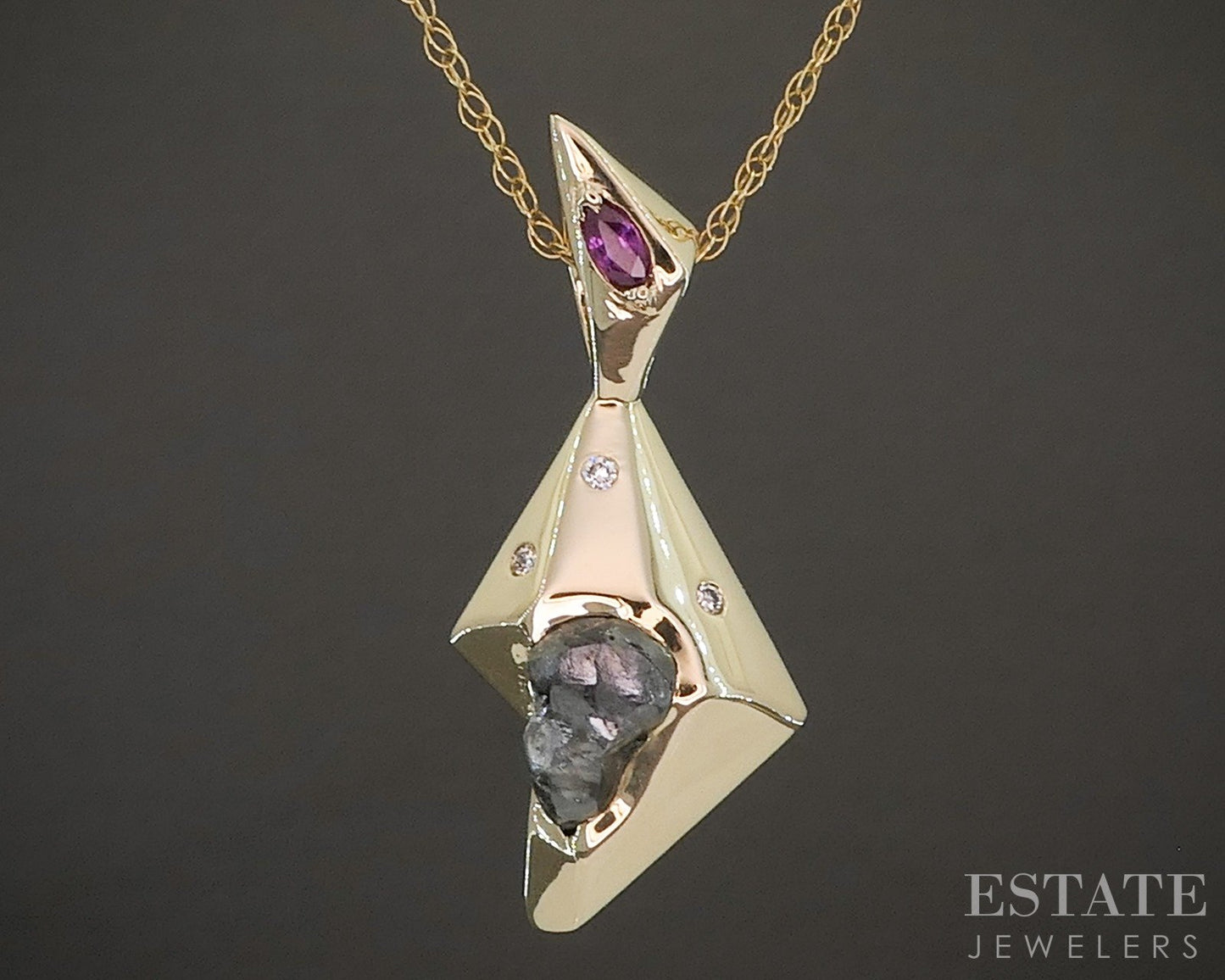 14k Yellow Gold Natural Raw Diamond & Ruby Ladies Necklace 6.9g 18"L p17016