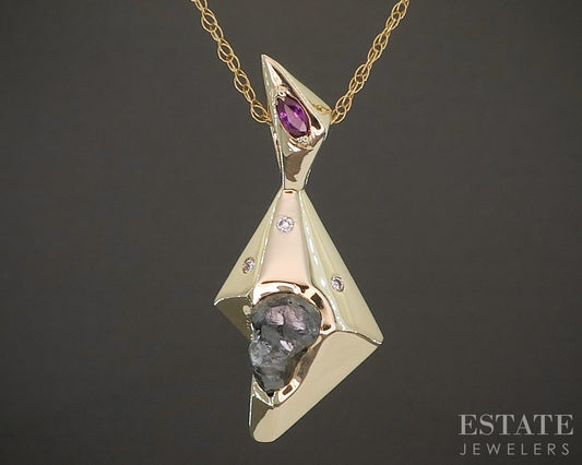 14k Yellow Gold Natural Raw Diamond & Ruby Ladies Necklace 6.9g 18"L p17016