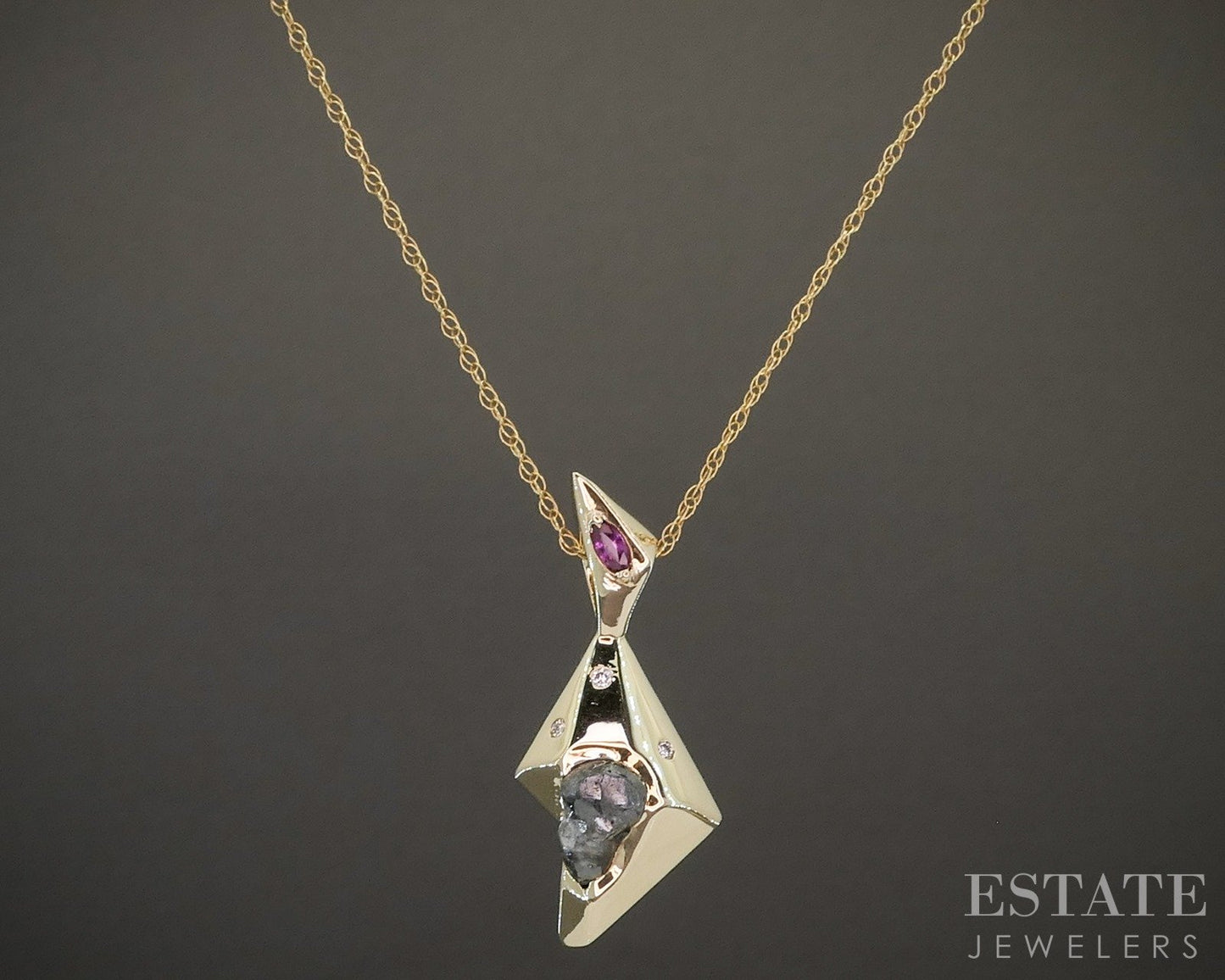 14k Yellow Gold Natural Raw Diamond & Ruby Ladies Necklace 6.9g 18"L p17016