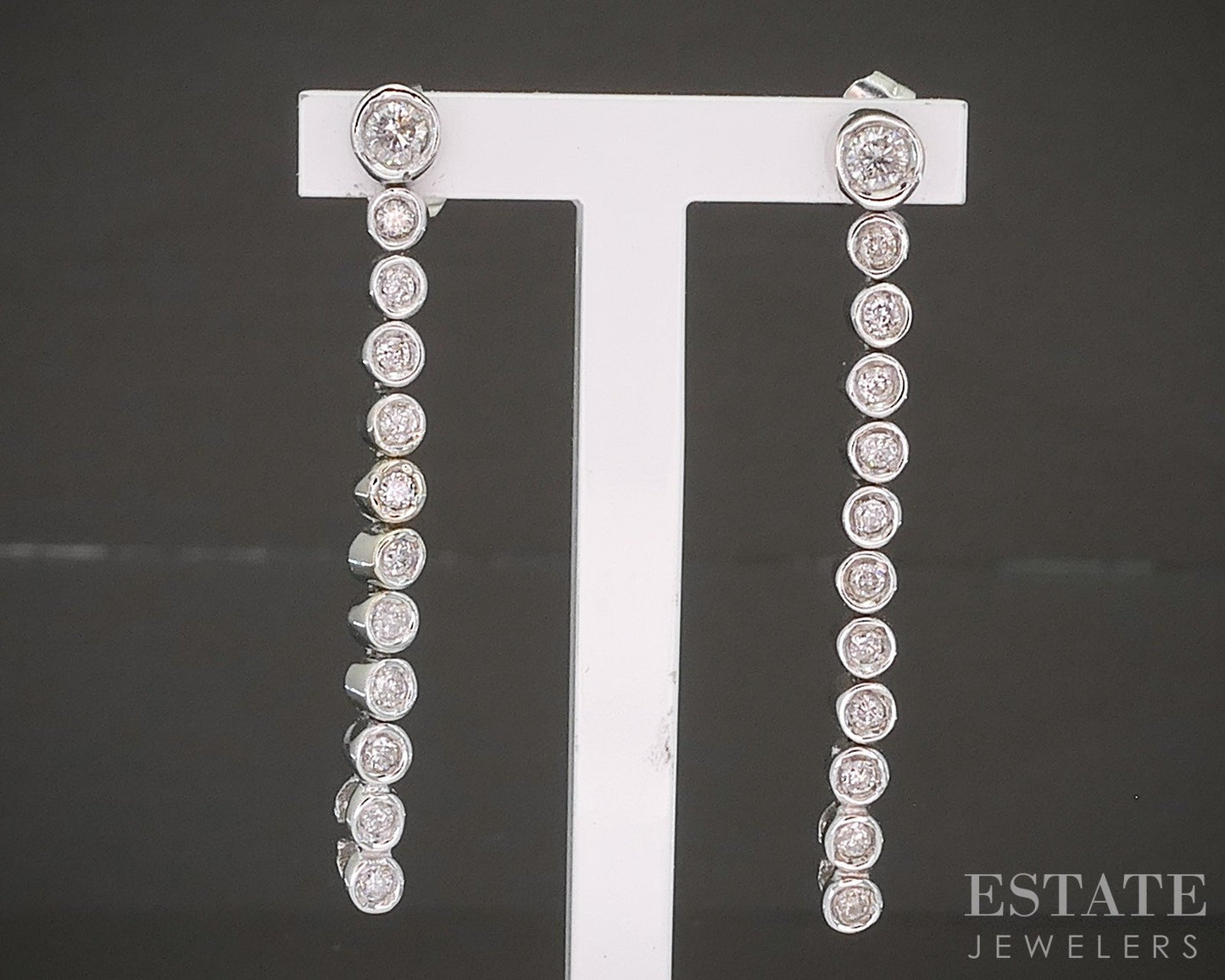 14k White Gold Round Natural .34ctw Diamond Drop Dangle Earrings 3.7g p21517