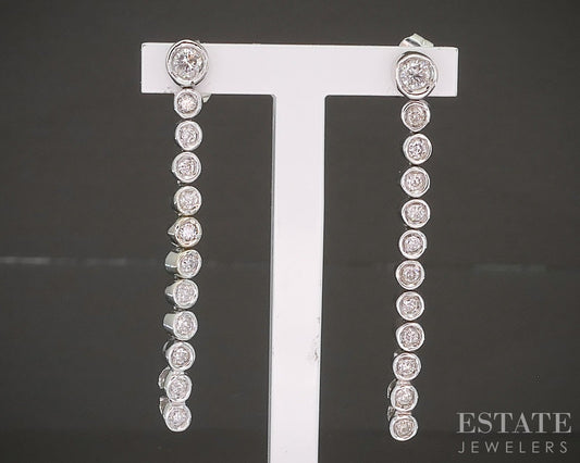 14k White Gold Round Natural .34ctw Diamond Drop Dangle Earrings 3.7g p21517