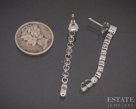 14k White Gold Round Natural .34ctw Diamond Drop Dangle Earrings 3.7g p21517