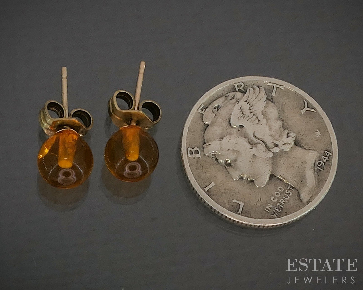 14k Yellow Gold 6mm Natural Amber Bead Stud Earrings p20266