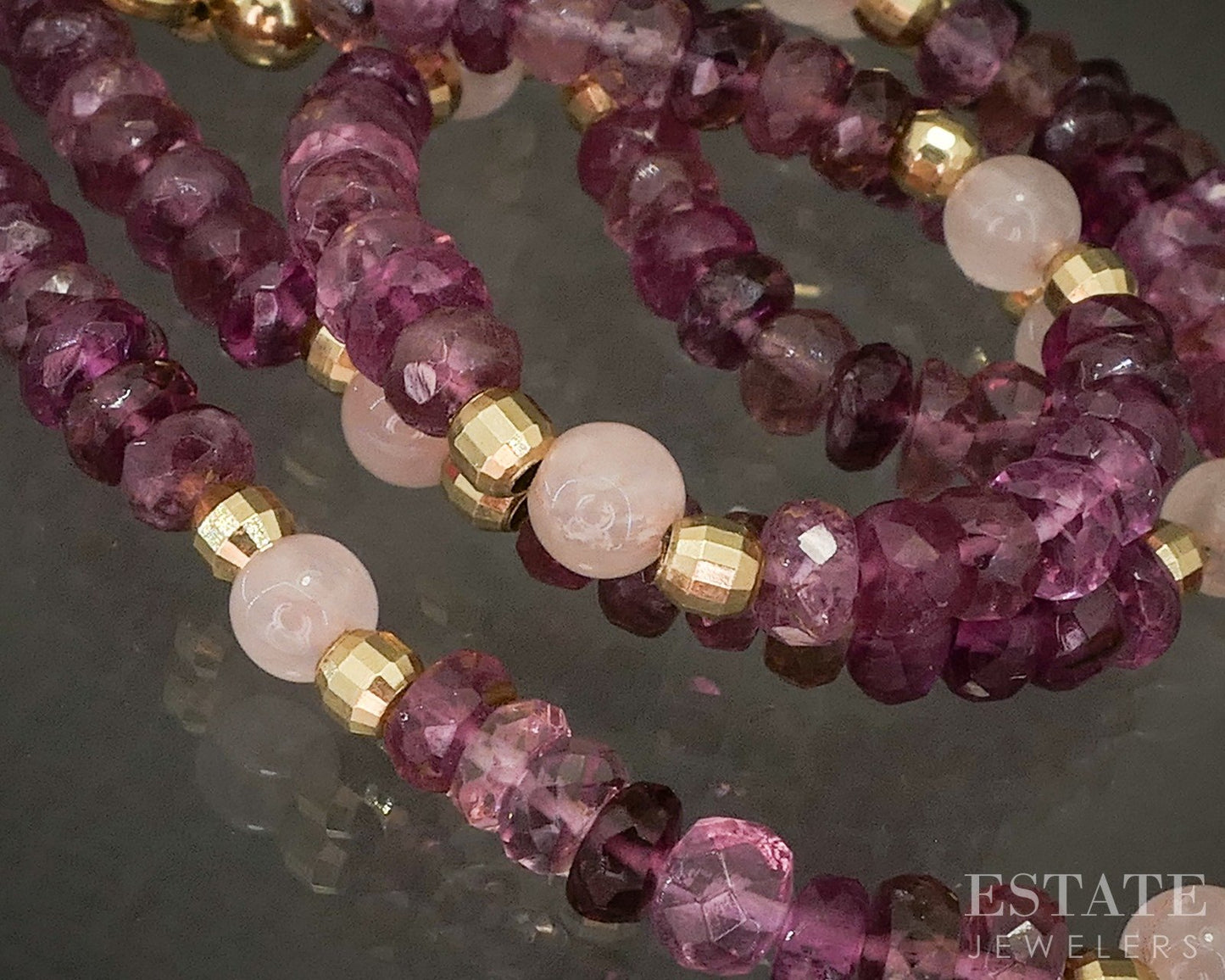 14k Yellow Gold Pink Tourmaline & Rose Quartz Beaded Necklace 13g 18"L p22853
