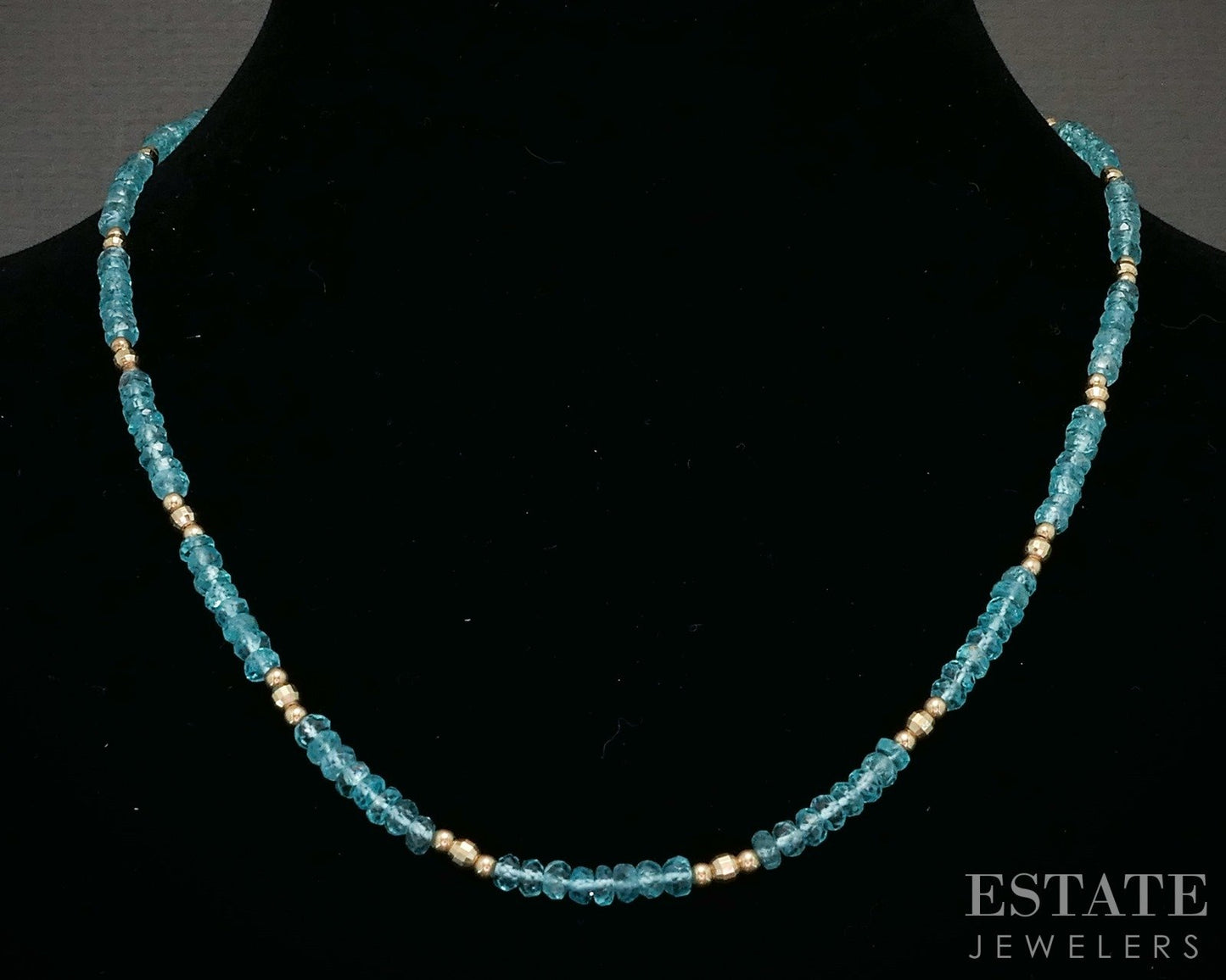 14k Yellow Gold 3.5mm Natural Apatite Beaded Necklace 10.9g 18"L p22861