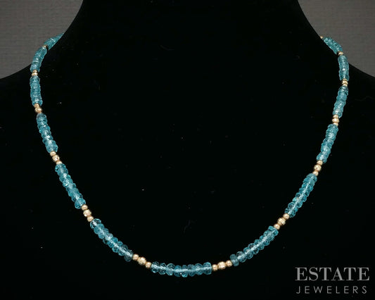 14k Yellow Gold 3.5mm Natural Apatite Beaded Necklace 10.9g 18"L p22861