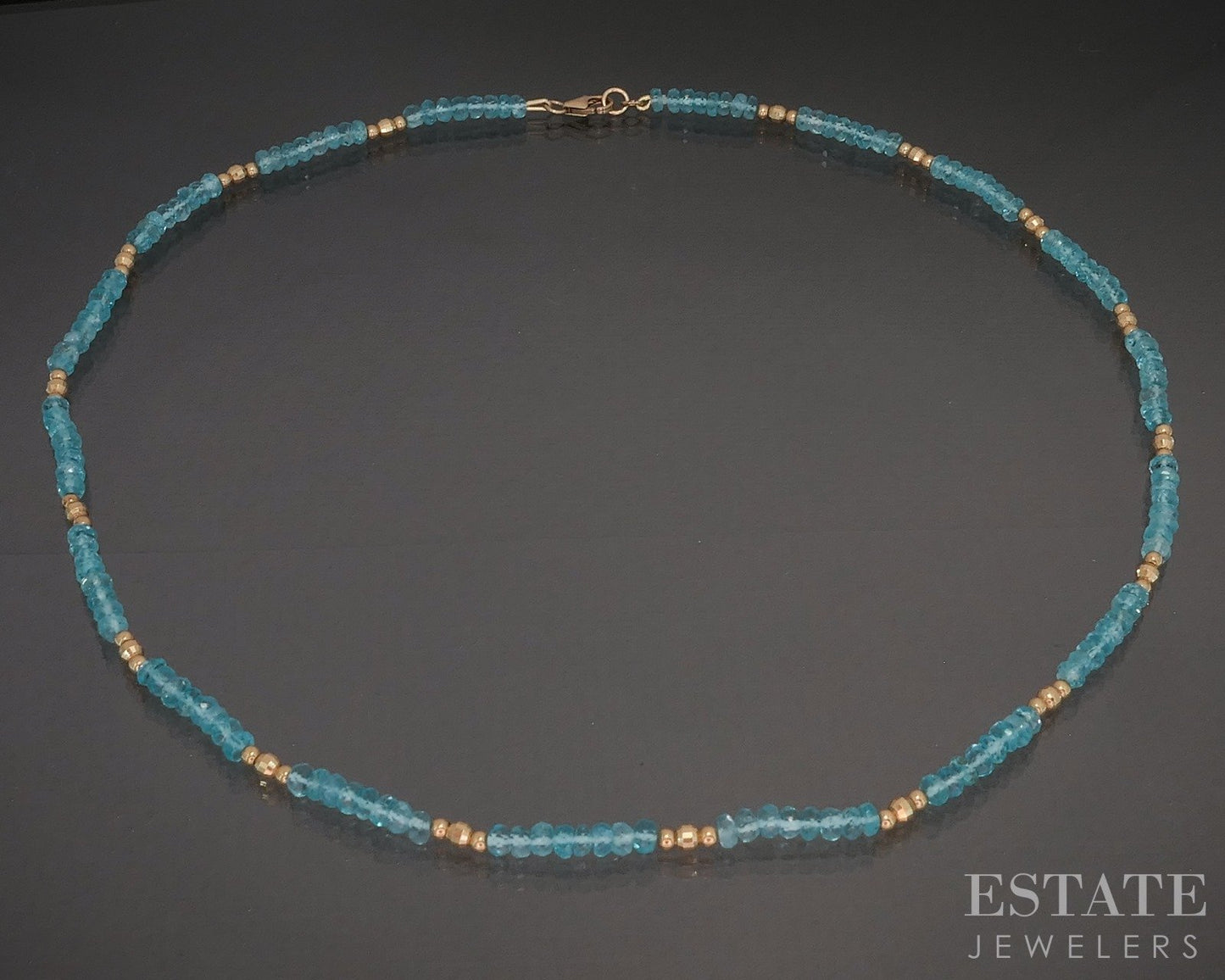 14k Yellow Gold 3.5mm Natural Apatite Beaded Necklace 10.9g 18"L p22861