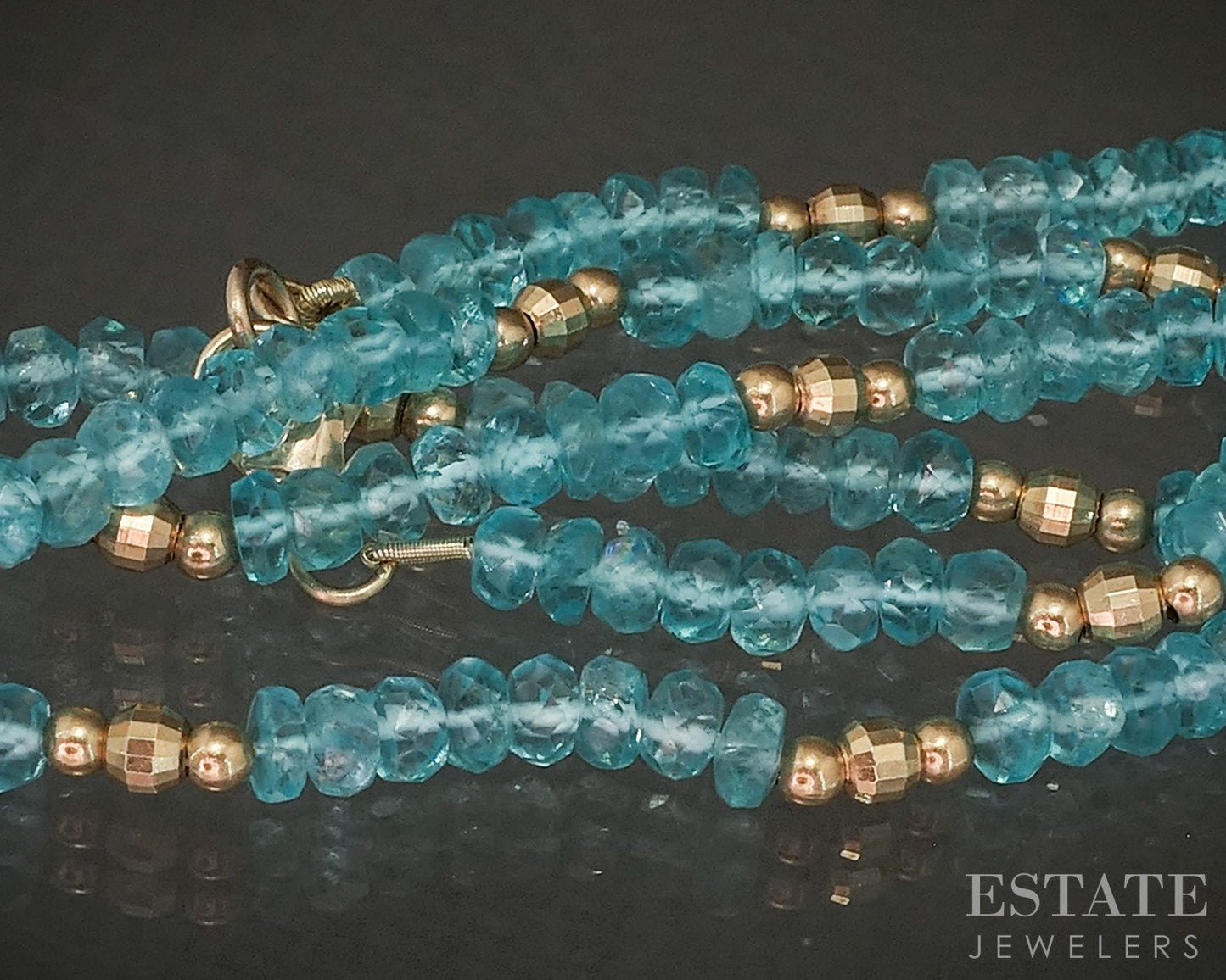 14k Yellow Gold 3.5mm Natural Apatite Beaded Necklace 10.9g 18"L p22861