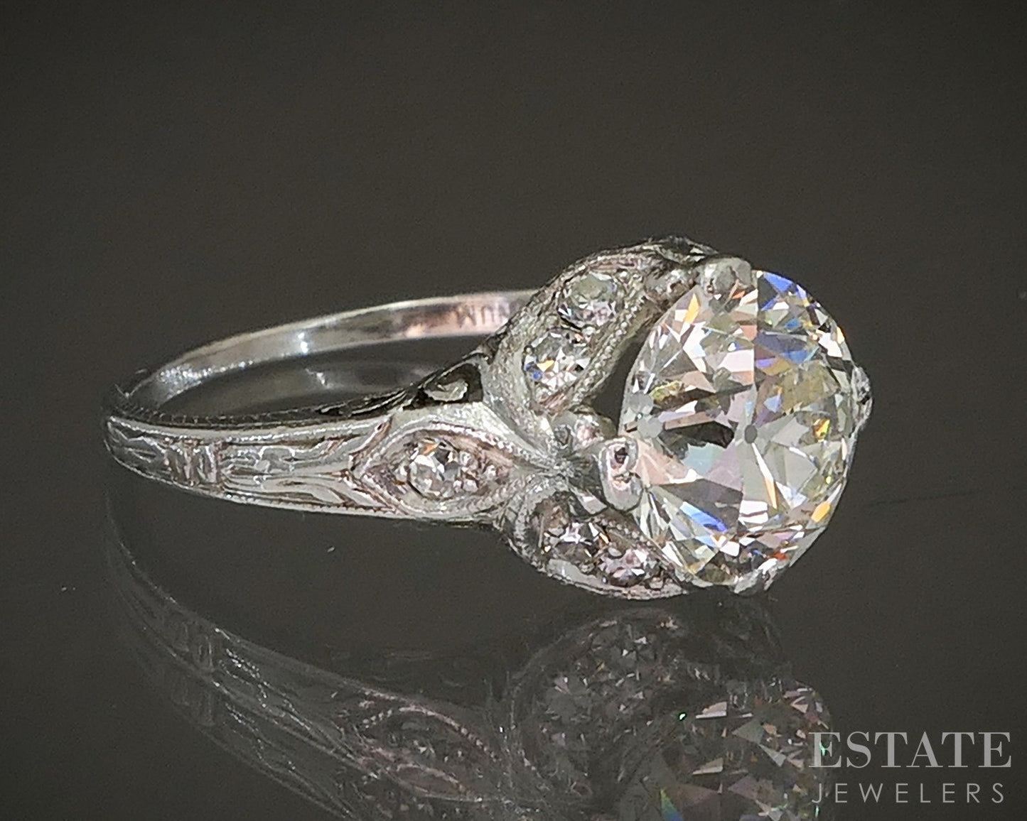 Antique Art Deco Platinum European 2.00ct Diamond Filigree Ring 3.4g p17623