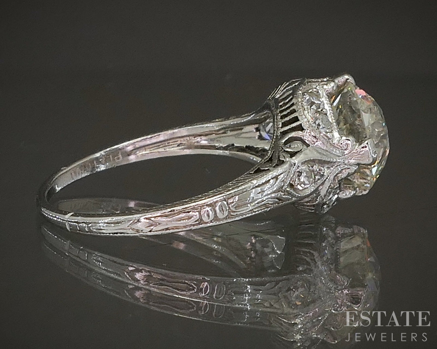 Antique Art Deco Platinum European 2.00ct Diamond Filigree Ring 3.4g p17623