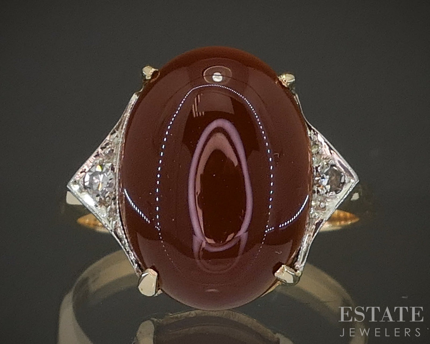 Vintage 14k Yellow Gold Oval Natural Carnelian & Diamond Ladies Ring 4g p16951