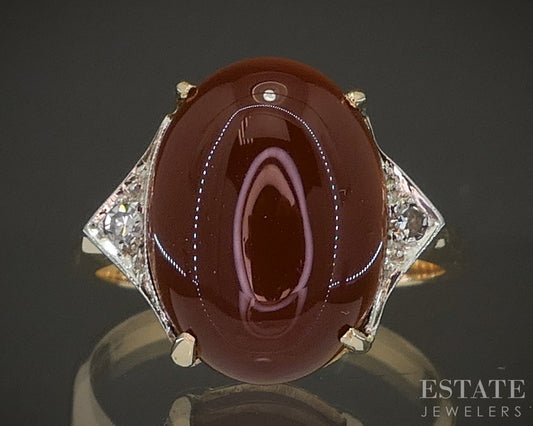 Vintage 14k Yellow Gold Oval Natural Carnelian & Diamond Ladies Ring 4g p16951