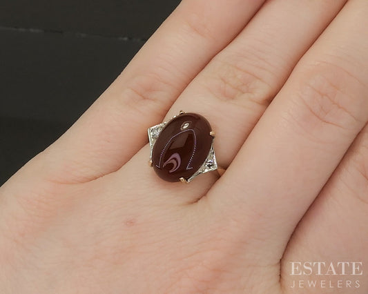 Vintage 14k Yellow Gold Oval Natural Carnelian & Diamond Ladies Ring 4g p16951