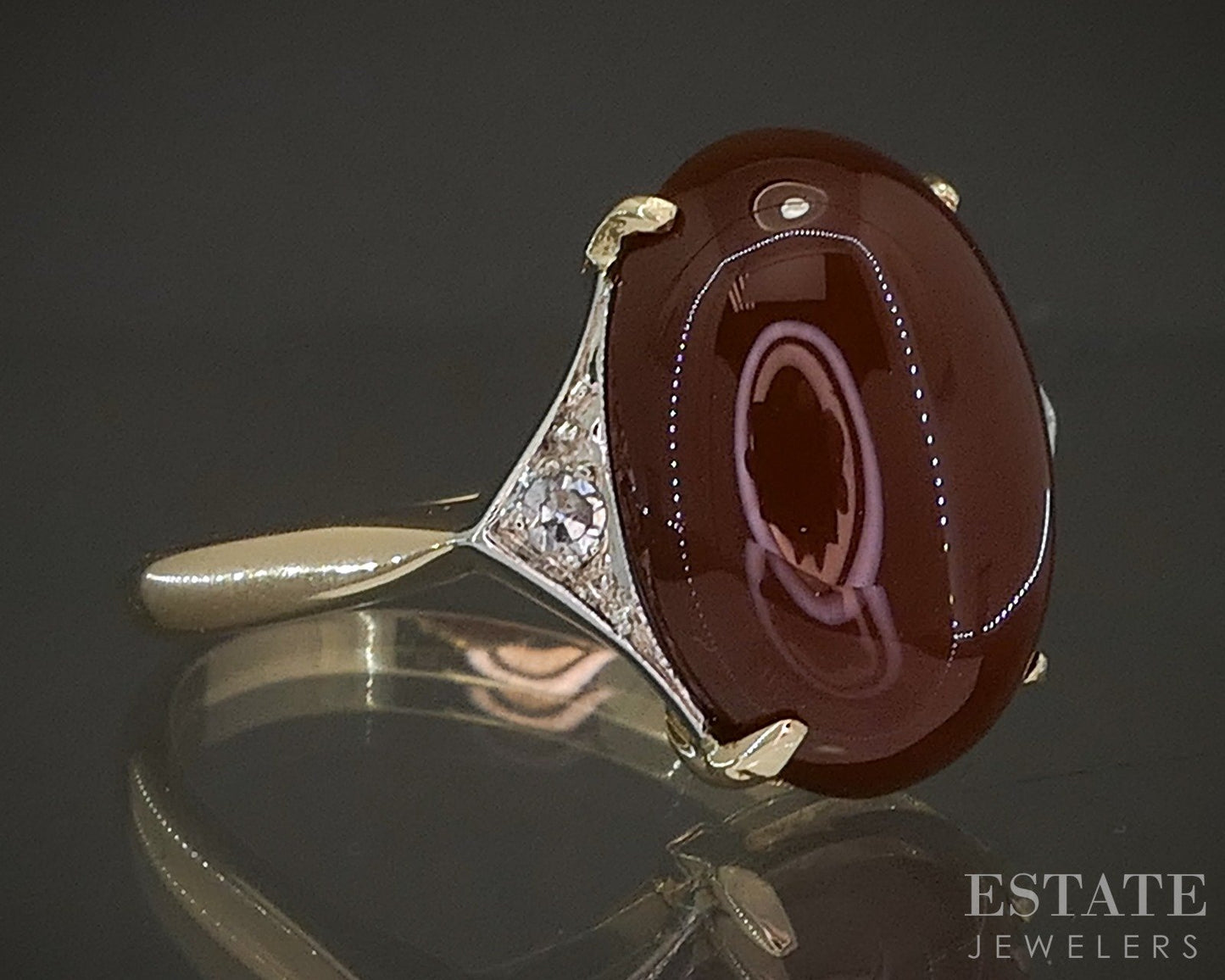 Vintage 14k Yellow Gold Oval Natural Carnelian & Diamond Ladies Ring 4g p16951