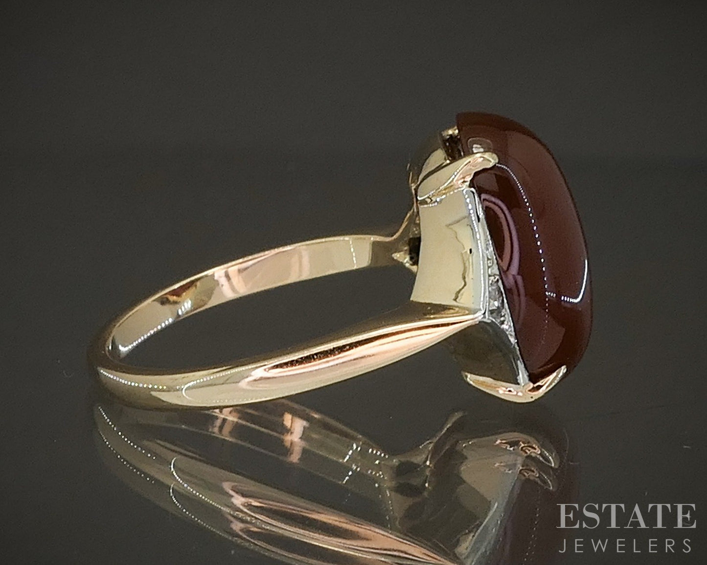 Vintage 14k Yellow Gold Oval Natural Carnelian & Diamond Ladies Ring 4g p16951