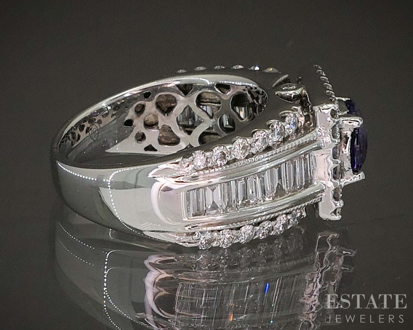 14k White Gold Round Natural Amethyst & Diamond Ladies Halo Ring 8.8g p17577