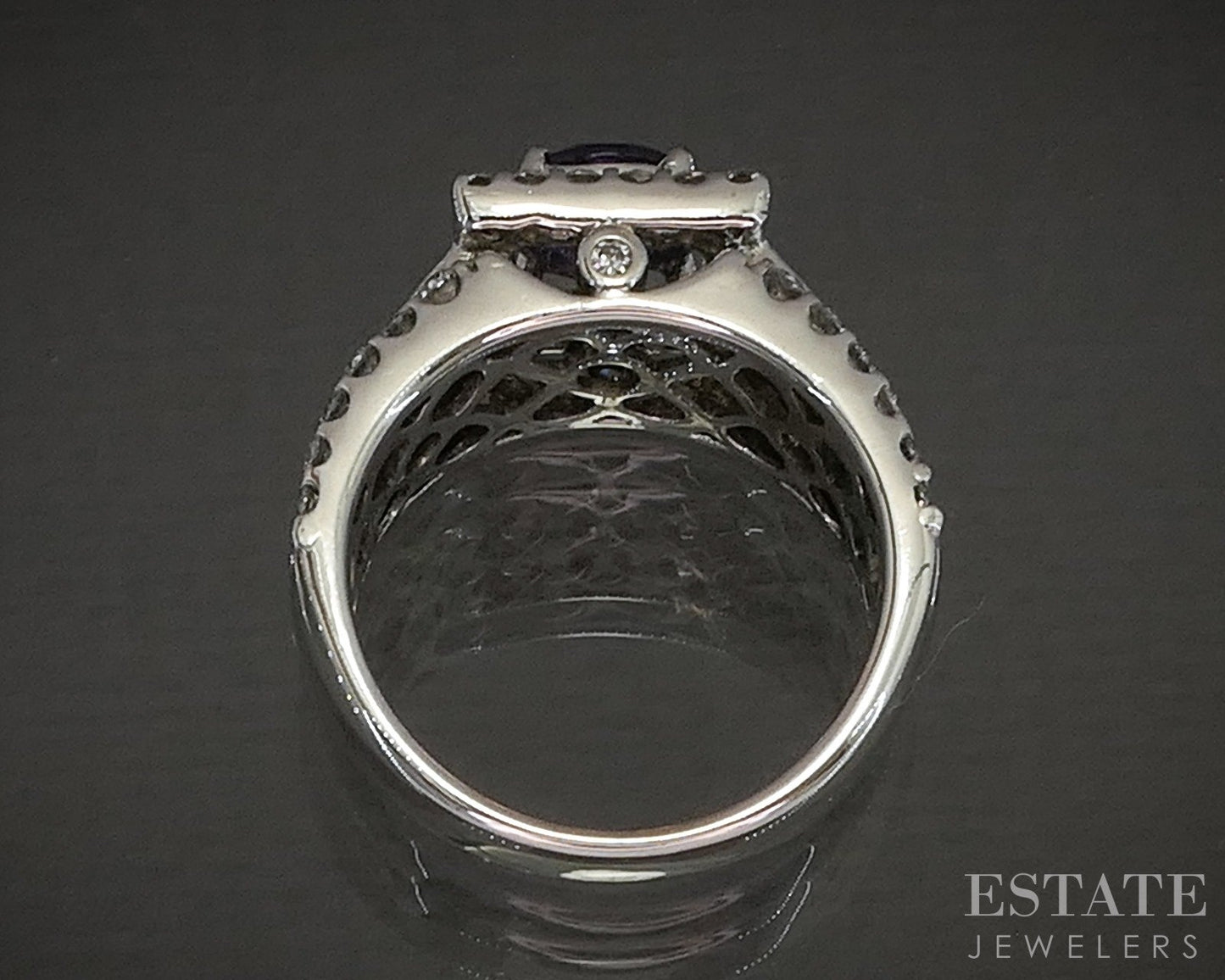 14k White Gold Round Natural Amethyst & Diamond Ladies Halo Ring 8.8g p17577